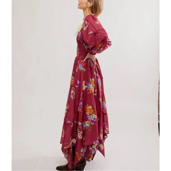 FREE PEOPLE Morning Glory Maxi Dress Red Combo Floral Fairy size medium NWT - Picture 2 of 5